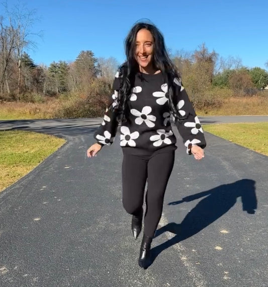 Flower Power Sweater- Black and White