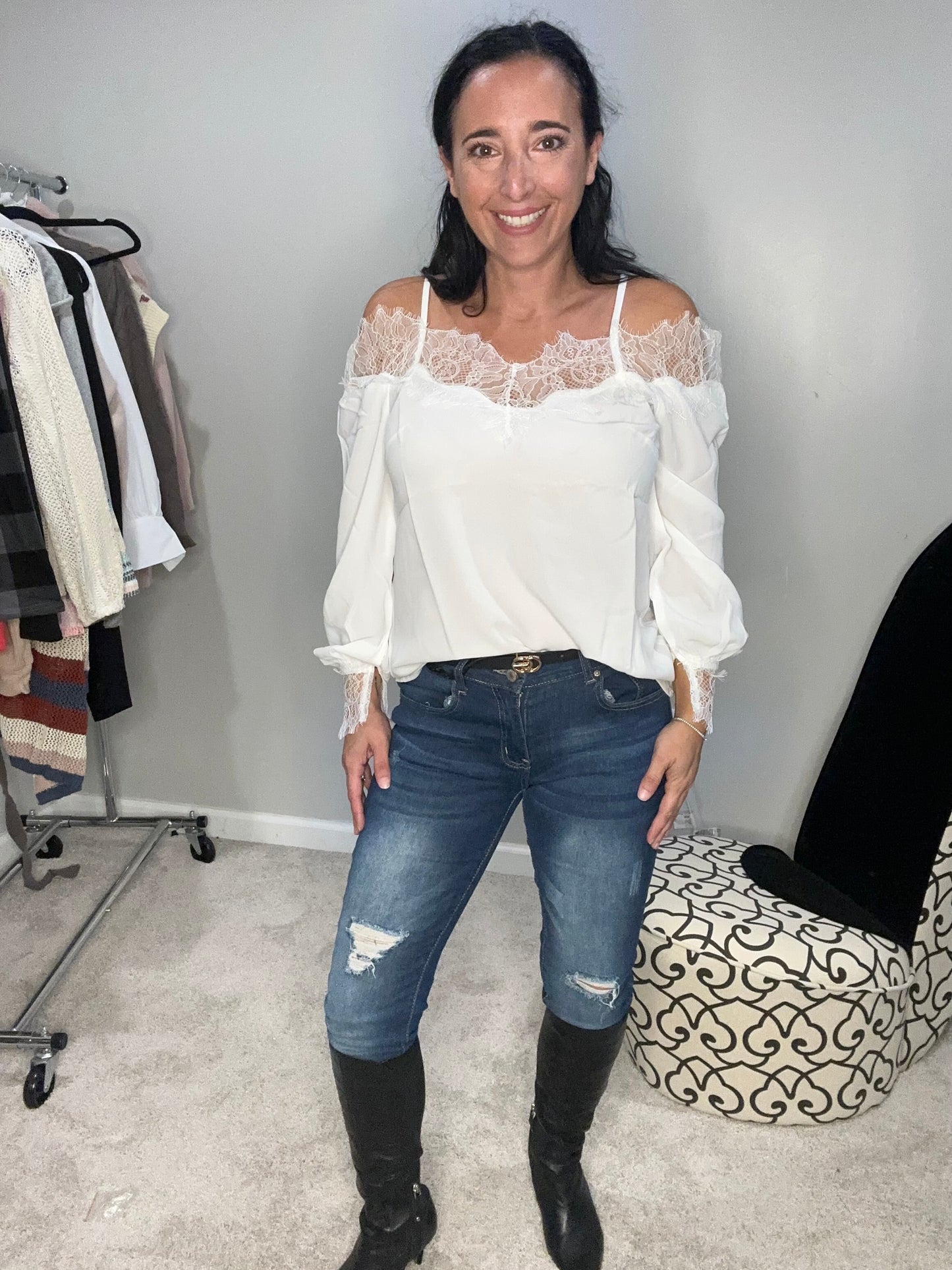 White "Giving the double cold shoulder" blouse