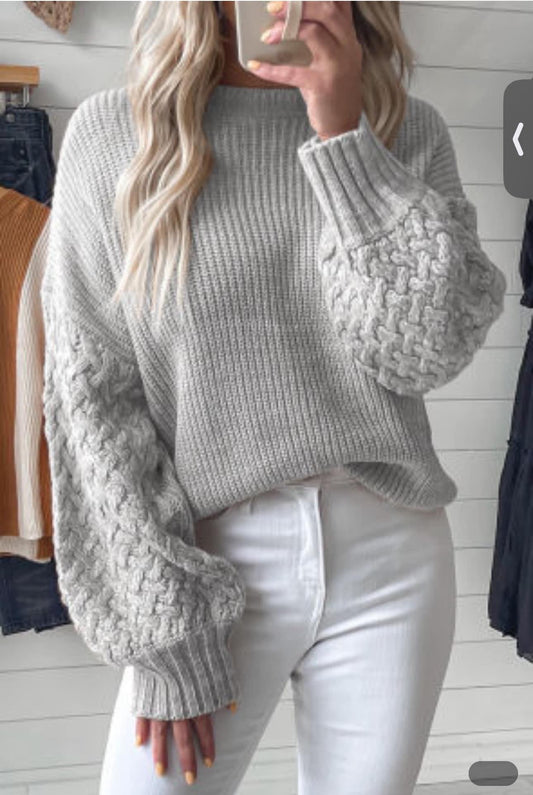 PREORDER- Grey Bubble Sleeve Cozy Sweater